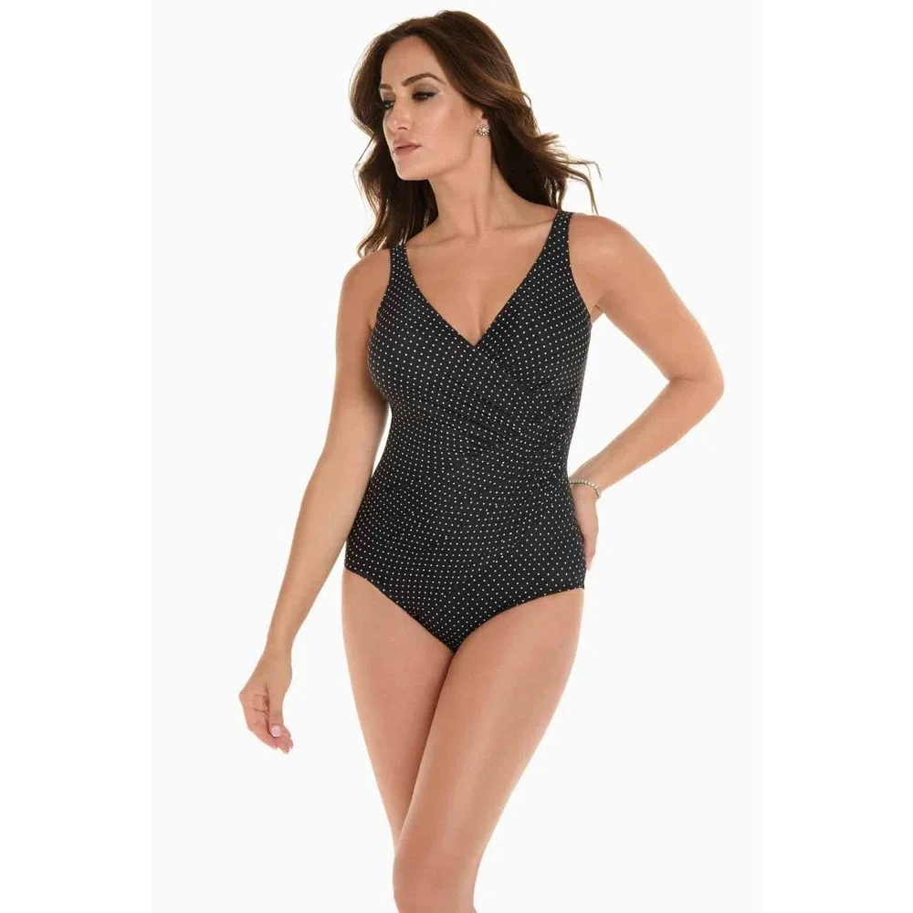 Miraclesuit‎ Size 14 Black Polka Dot Pin Point Oceanus One Piece Swimsuit
